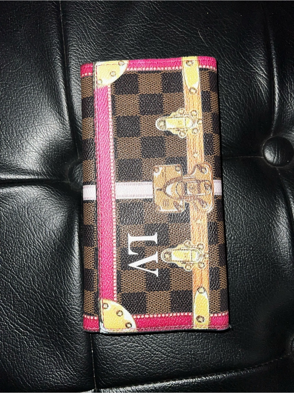 Inspire Brown Check Wallet with Pink and Gold Accents